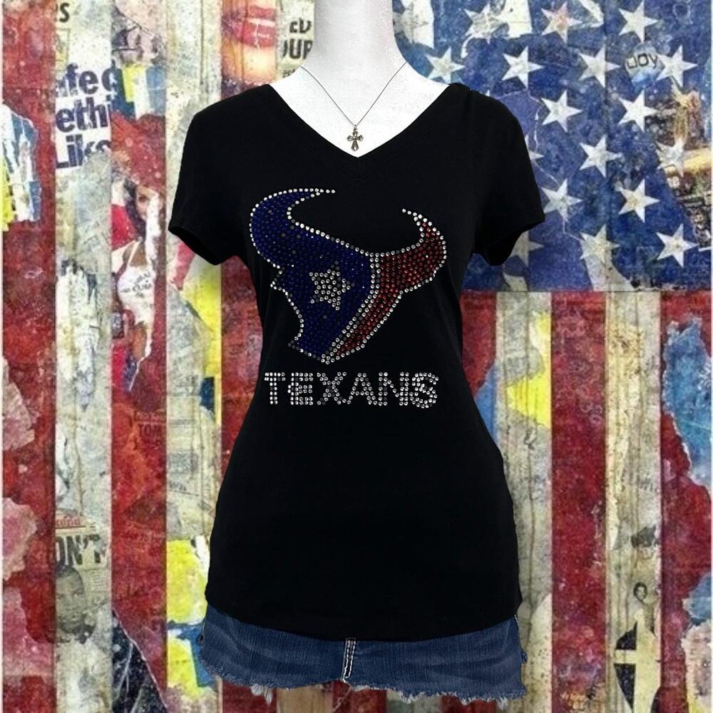 bedazzled rhinestone texans logo skinny sports wear y2k top